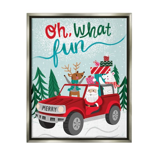 Stupell Industries Oh What Fun Santa Driving Gifts Framed Floater Canvas Wall Art